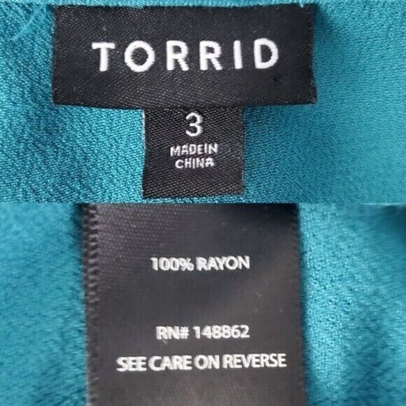 Torrid Strappy Bell Sleeve Cage Neck Crepe Blouse Teal‎ Aqua Top Plus Size 3 3X - Picture 8 of 8